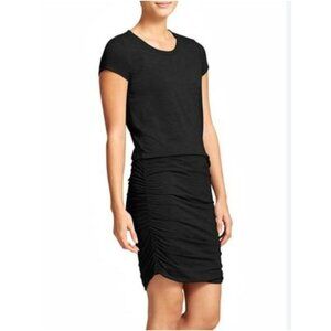 Athleta Topanga Tee Dress Black Medium Ruched Sides Short Sleeve Casual Stretchy